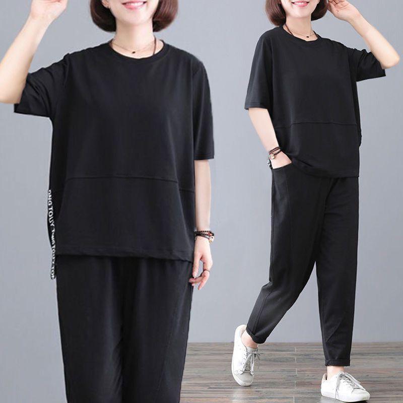 Fat Mm Plus Size Sports Suit for Women Summer Loose Fashion Short-sleeved Casual Two-piece Set