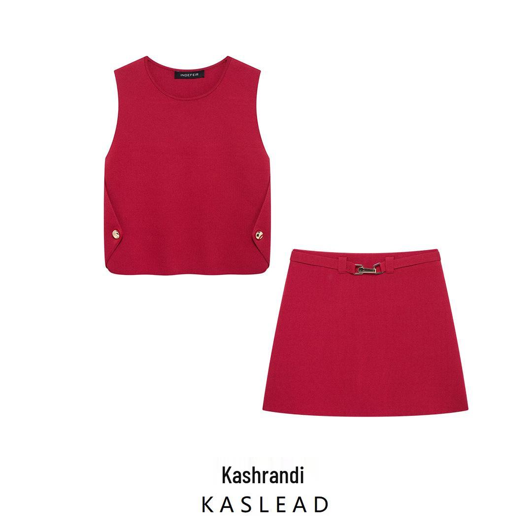 

2025 Spring Women s European & American Style Fashion Vest Top and Midi Skirt Small