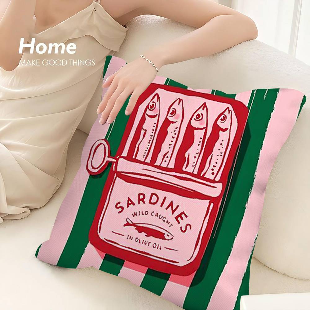 Coastal Charm Sardine Can Pillow Case 3D Print Polyester Fiber 40*40cm Home Sofa Throw Decoration Festival Gift