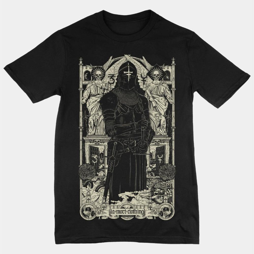 Black T-Shirt Gothic Medieval Knight Castle Print Dark Fantasy Style Suitable for Machine Washing Ideal for Medieval Events S разноцветный