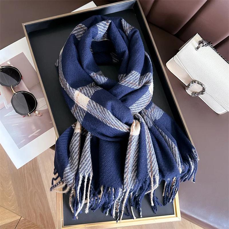 

Модные хиджабы и шарфы из имитации кашемира для мужчин и женщин, осенне-зимние, теплые, с кисточками, длинные шарфы-шали, унисекс, роскошный шейный платок 196x64cm