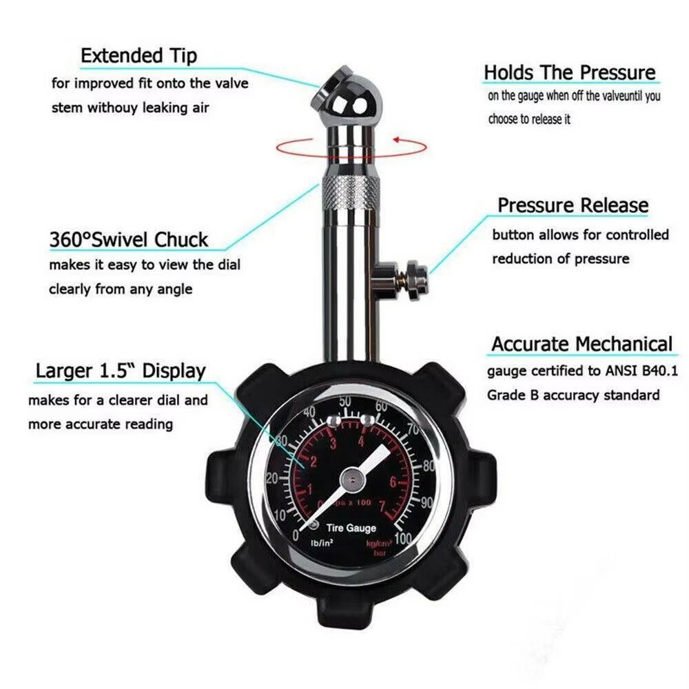 0~100 PSI Air Pressure Meter Reset Function Car Tire Air Pressure Tester  Vehicle Maintenance