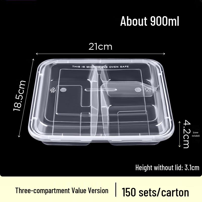 Molona Disposable 3-Compartment Meal Prep Containers