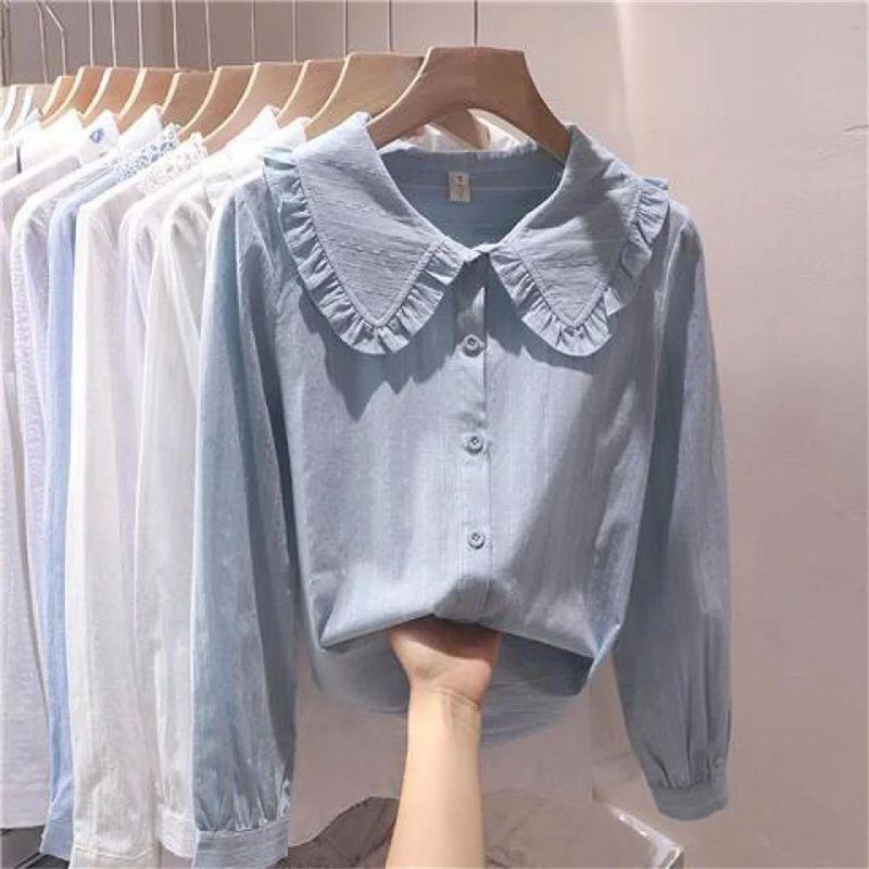 Lotus Leaf Edge Doll Collar Long Sleeve Shirt Ruffles Long Sleeves Shirt