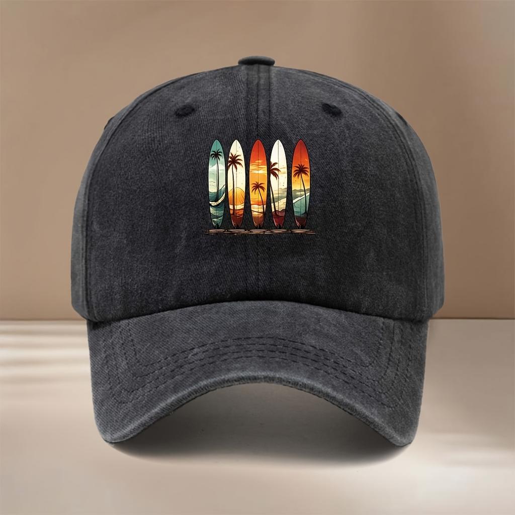 This Is a Vintage Surfboard Pattern Printed Baseball Cap Lightweight And Comfortable Adjustable Size Curved Brim Hat Unisex Ind