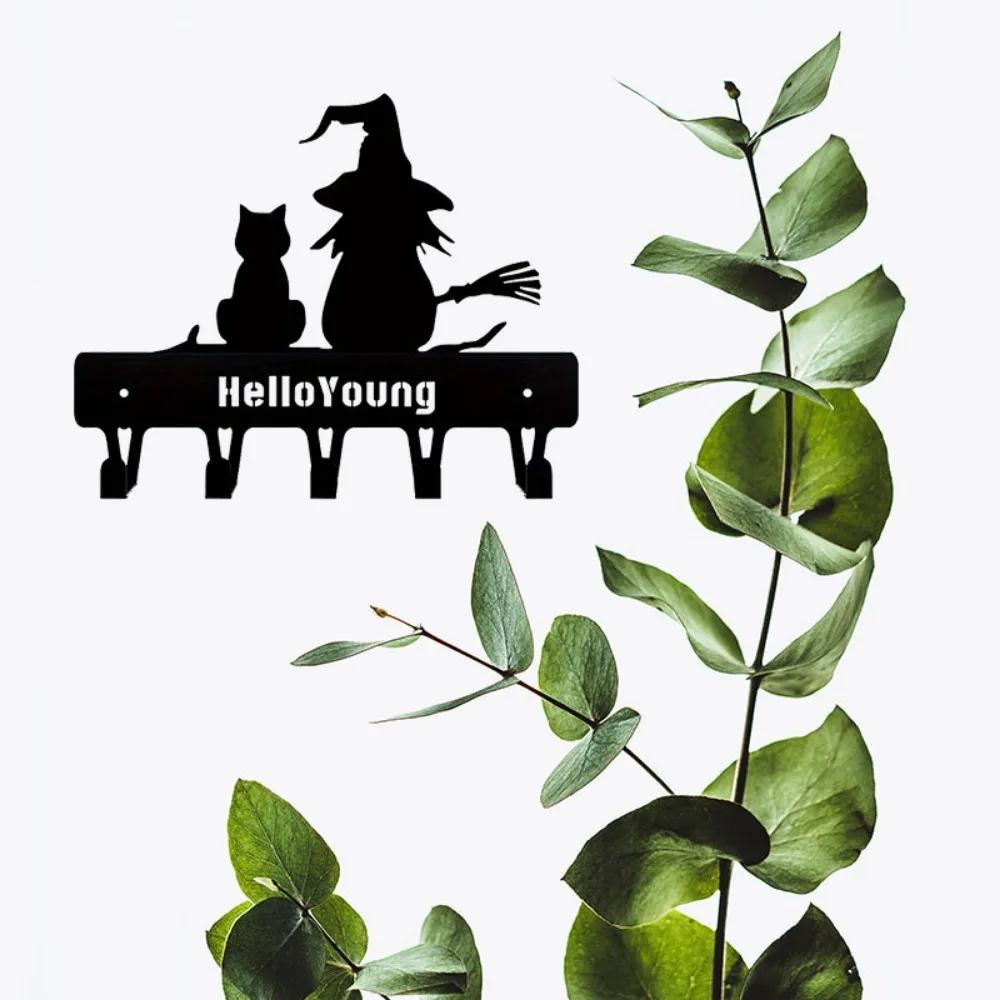 1pc Witch and Cat Metal Key Holder Wall Hook Art Decorative Accessories for Wall Mounting, Keychain