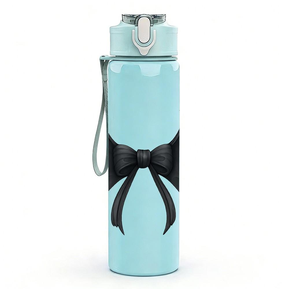 1PC Black Bat Bow Gothic Pattern 750ml Color Plastic Sports Water Bottle Leakproof Flip Straw Lid Suitable for Sports Office Home Use
