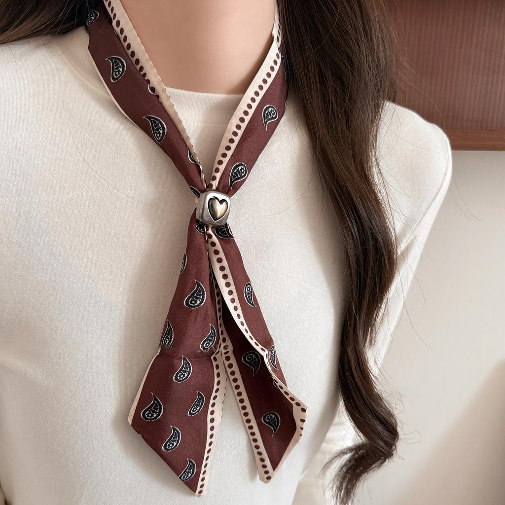 Ethnic style fabric cashew flower rhombus love round silk scarf necklace retro collarbone chain niche neck chain