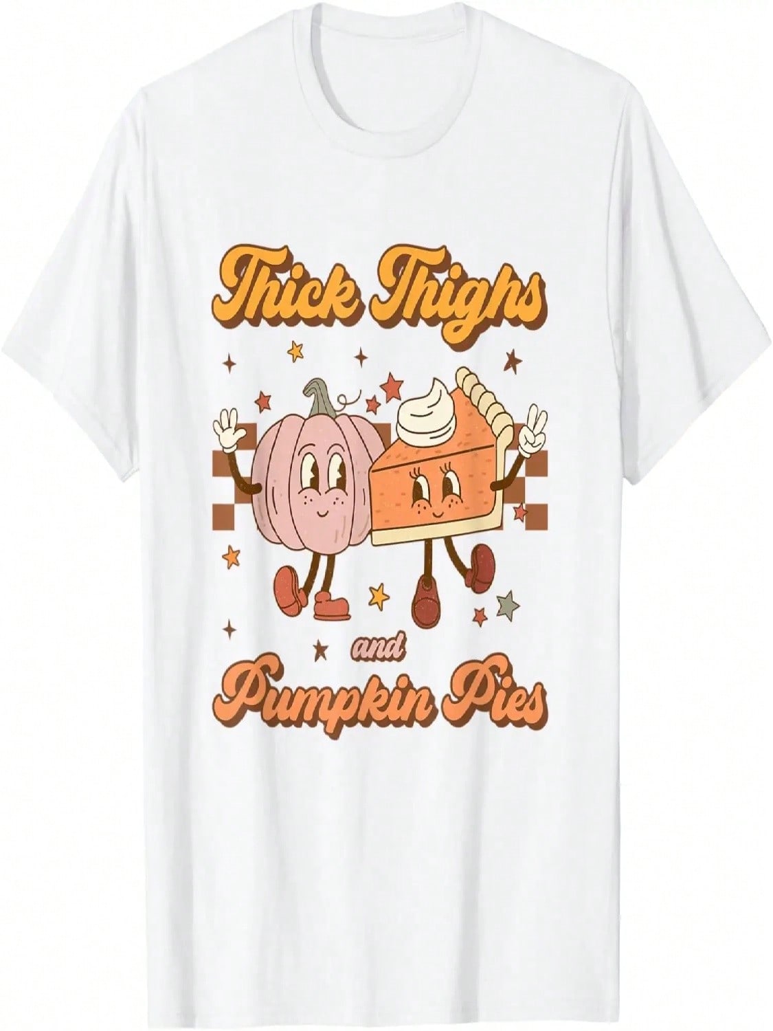 Thick Thighs & Pumpkin Pies Funny Retro Groovy Thanksgiving T-Shirt S