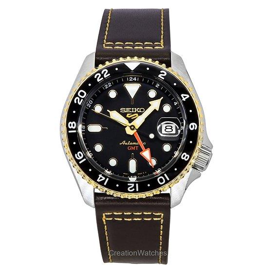 Seiko 5 Sports SKX GMT Кожаный ремешок Коричневый циферблат Автоматические SSK036K1 100M Мужские часы коричневый