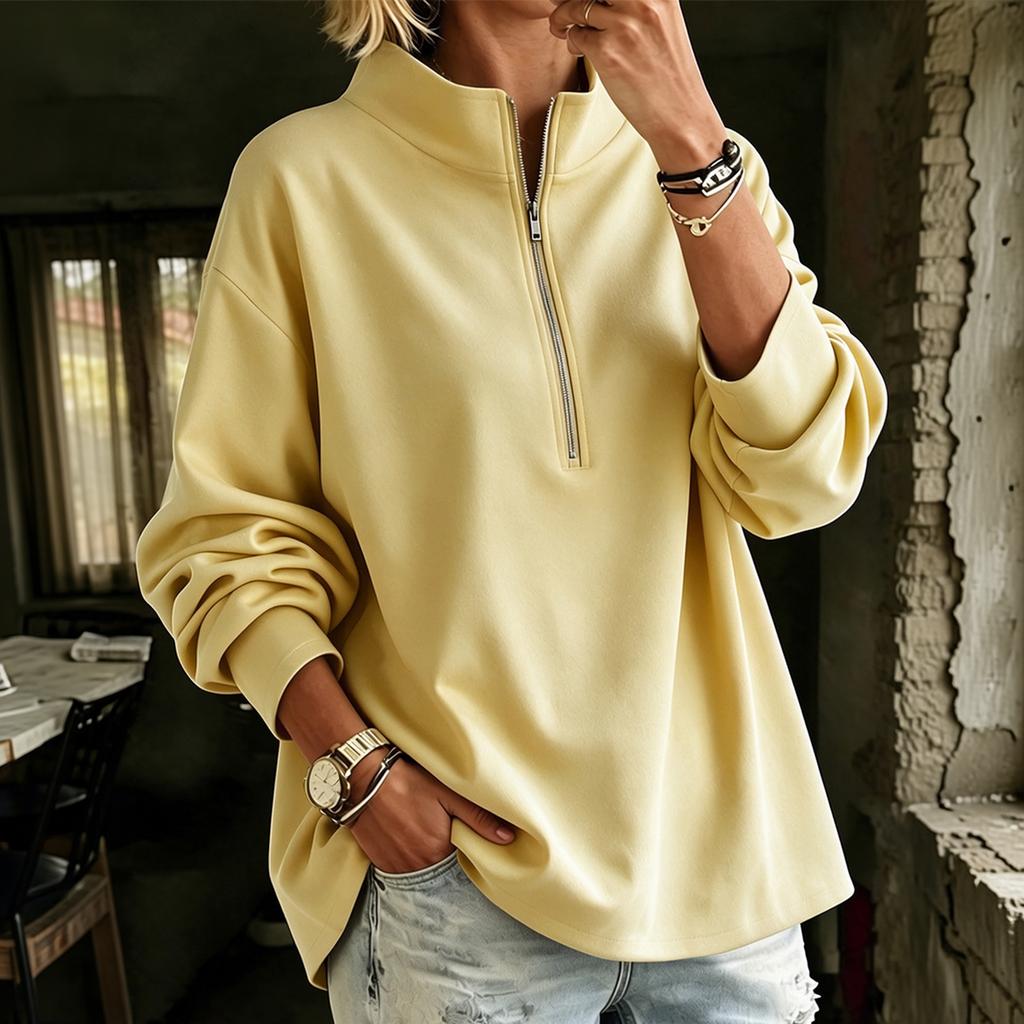 Women's Casual Half Zip Long Sleeve Pullover Sweatshirt for Fall Winter Everyday Wear