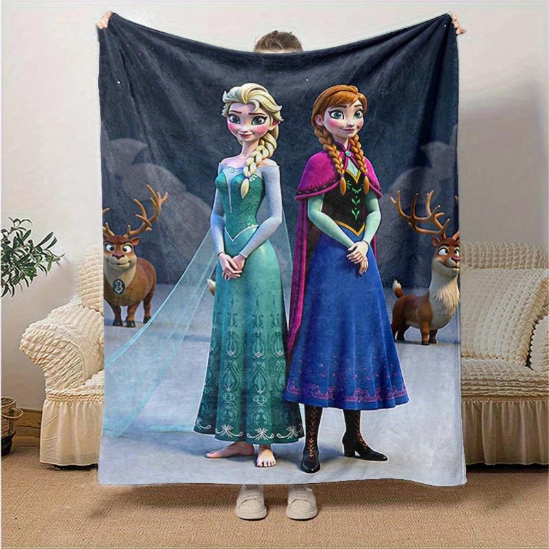 1pc, Cartoon Blanket, Winter Wonderland Theme, Elsa and Anna, Perfect for Home Decor, Soft Flannel Throw Blanket, Versatile & Cozy for Bedroom, All Se