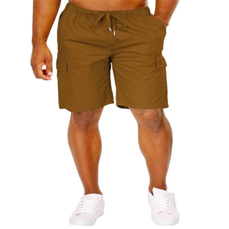 Men's Classic Workwear Drawstring Loose-Fit Solid-Colour Multi-Pocket Fashion Shorts