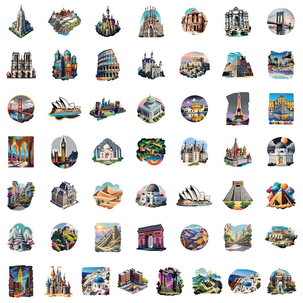 50 Stück Europäische Reise-Serie Graffiti-Aufkleber Wasserbecher Handy Computer Wasserdichte Dekorations-Aufkleber Reise-Aufkleber