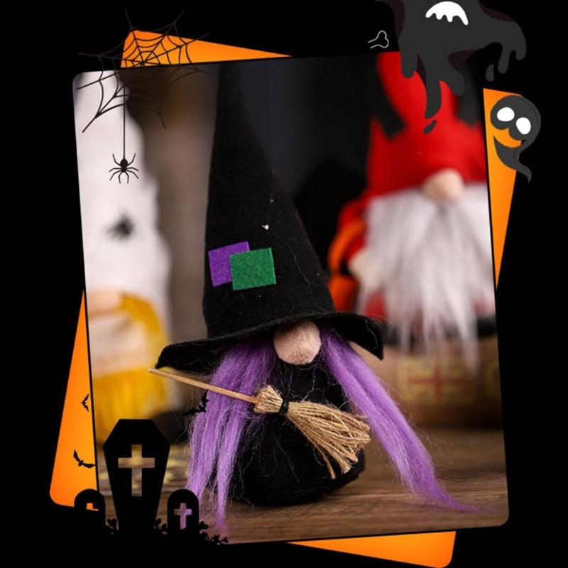 Witch Bat Facelesses Old Man Doll for Home Decoration Stylish Halloween Theme Accessories Festives Party Ornament