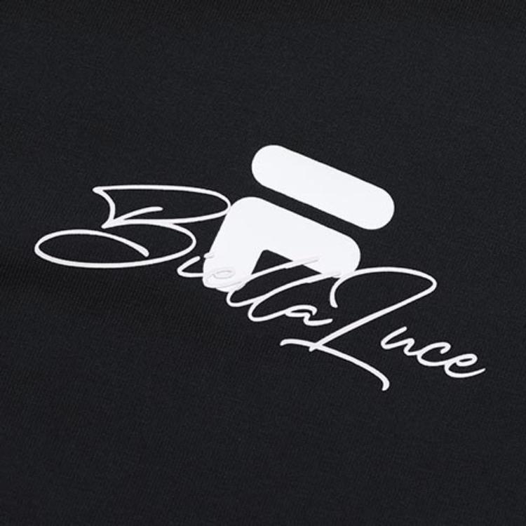 Fila Fusion Logo Print Fitted Crew Neck Pullover American Vintage Short Sleeve Drop Shoulder T-Shirt Women tops Deep-Black T11W325112FBK
