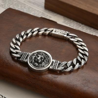 Bracelet de personnalité rétro Tang Grass Rotating Forest King pour hommes, hommes à la mode, tête de lion, zodiaque chinois, audacieux et audacieux