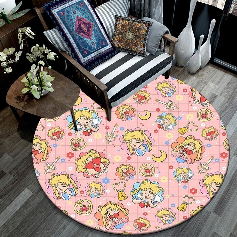 Sailor Moon5,Round Area Rug,Carpet Rug for Living Room Bedroom Sofa Playroom Decor,Non-slip Floor Mat