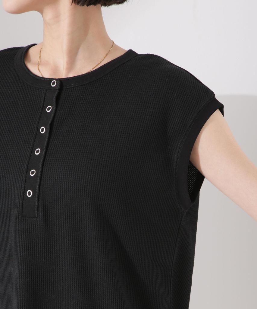 Nano Universe Women's Waffle Henley Sleeveless Top, Oatmeal, Size F 033, 673-5124311