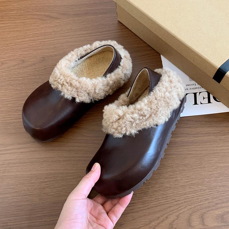 Fashion small fluffy shoes Birkenstock head half slippers wear autumn and winter new plush snow boots slippers