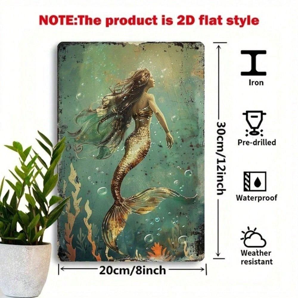 Vintage Mermaid Metal Poster Wall Art 8x12 Inch Marine Decor for Bar Cafe