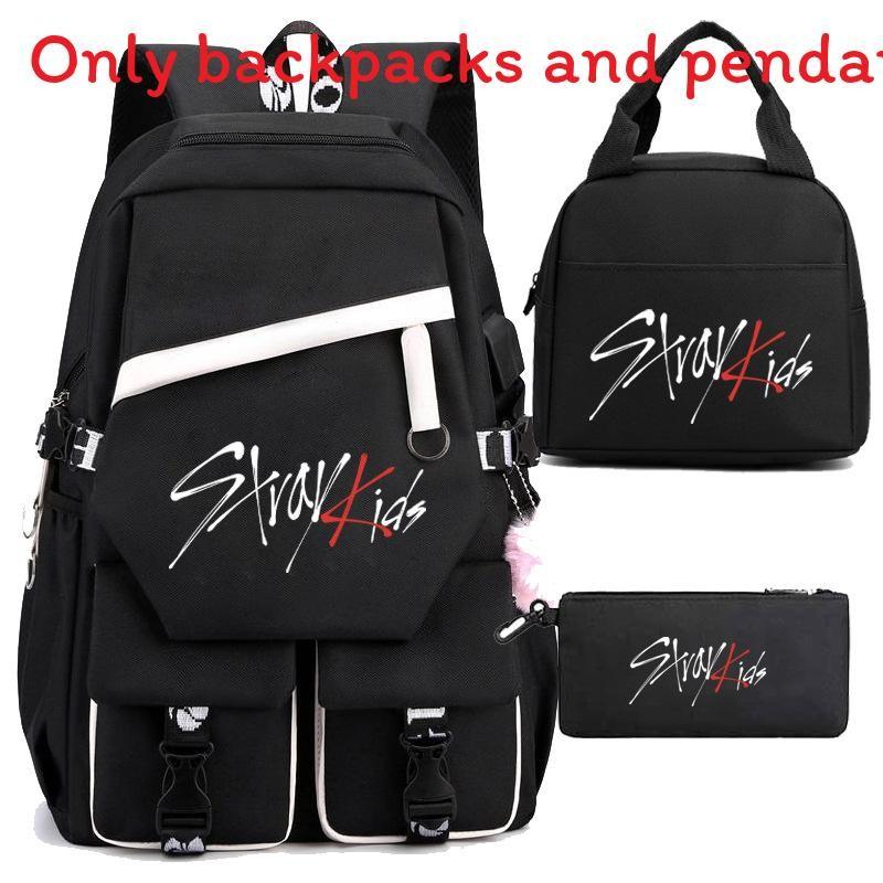 Stray Kids Backpack Lunch Bag Pencil Case Oxford Cloth Student Set For Daily Use