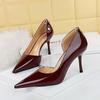 8cm Style Fashion Simple High Heels Women's Shoes Thin Heels High Heels Shallow Mouth Pointed Side Hollow Patent Leather Single Shoes Women