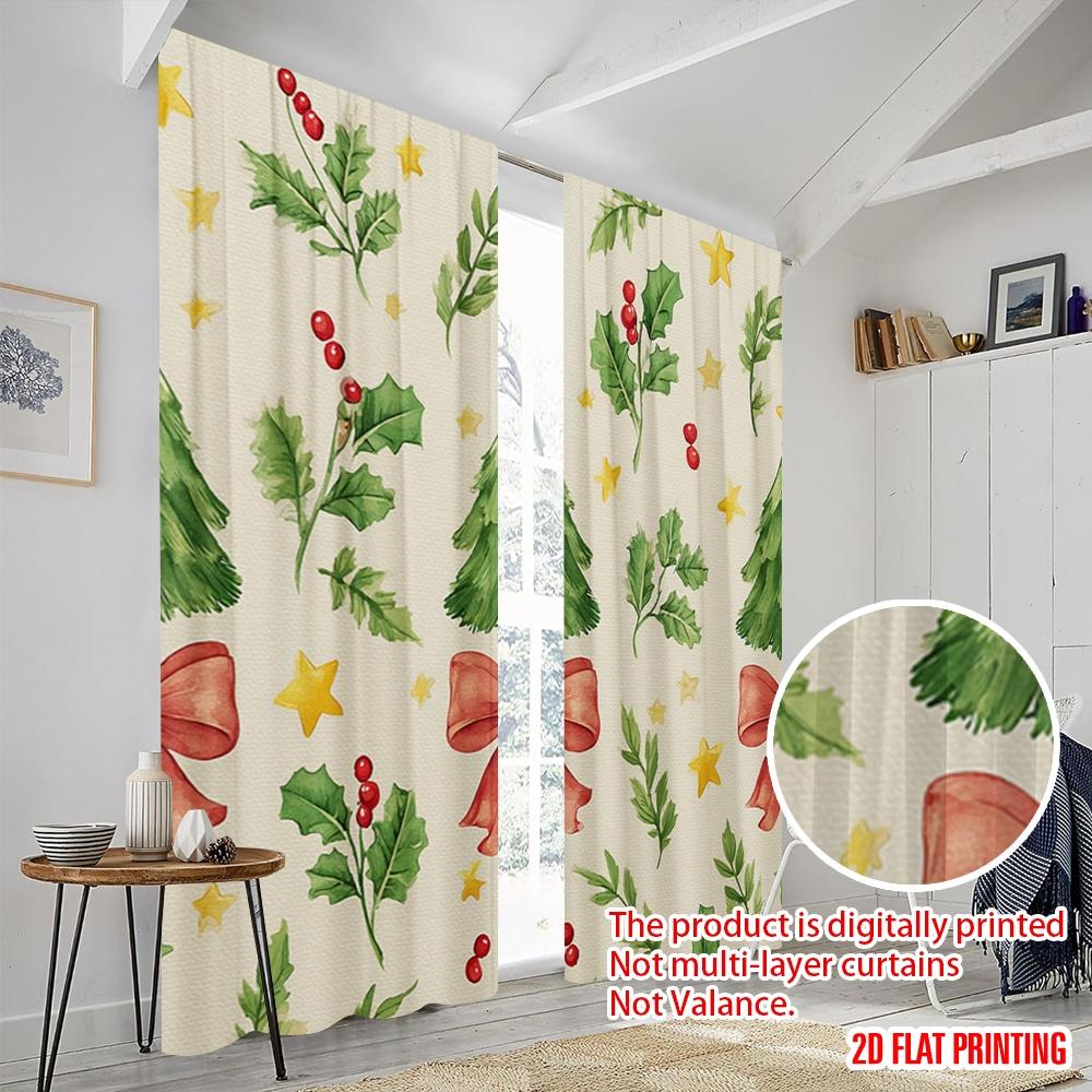 2 Stück, 2D-Flachdruck Lichtfilternde Vorhänge Weihnachtsbaum Schmetterling Strapazierfähiger 100% Polyesterstoff (ohne Stange) Art Deco
