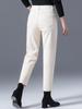 Women's Plus Size High-Waist Off-White Denim Jeans with Velvet Lining - Loose Fit Harem Style for Autumn/Winter 2024