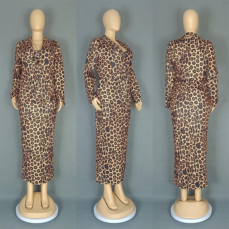 European & American Women s Fashion Leopard Print Suit: Sexy Strapless Dress with Jacket L цветной печати леопарда