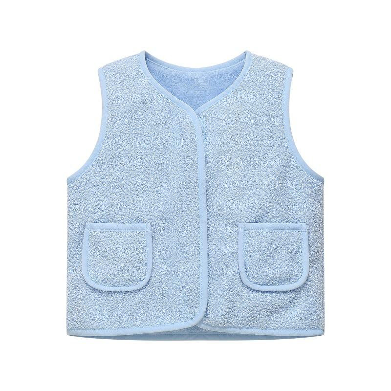 Children's Autumn Winter Lamb Wool Warm Waistcoat Girls Boys Plush Vest Single Breasted Double Layer Warm Tops