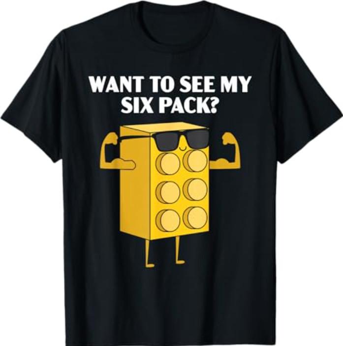Camiseta Divertida Want to See My Six Pack Para Amantes de Bloques S разноцветный