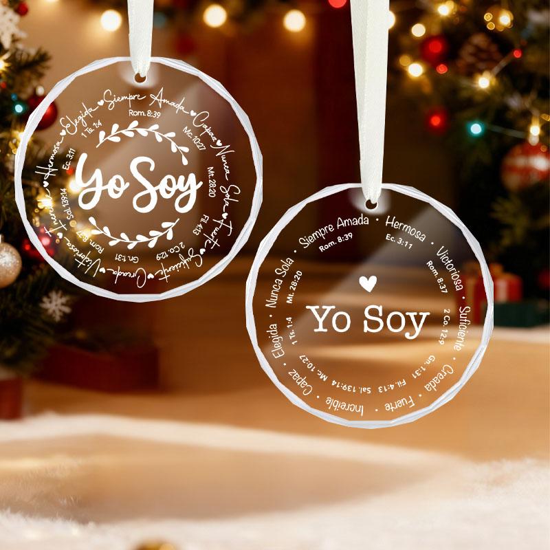 1pc/2pcs 'Yo Soy' Christmas Gift Glass Ornament,Hanging Decorative Gift for Christian Families,  Holiday Gift for Family and Friends, Glass Keepsake