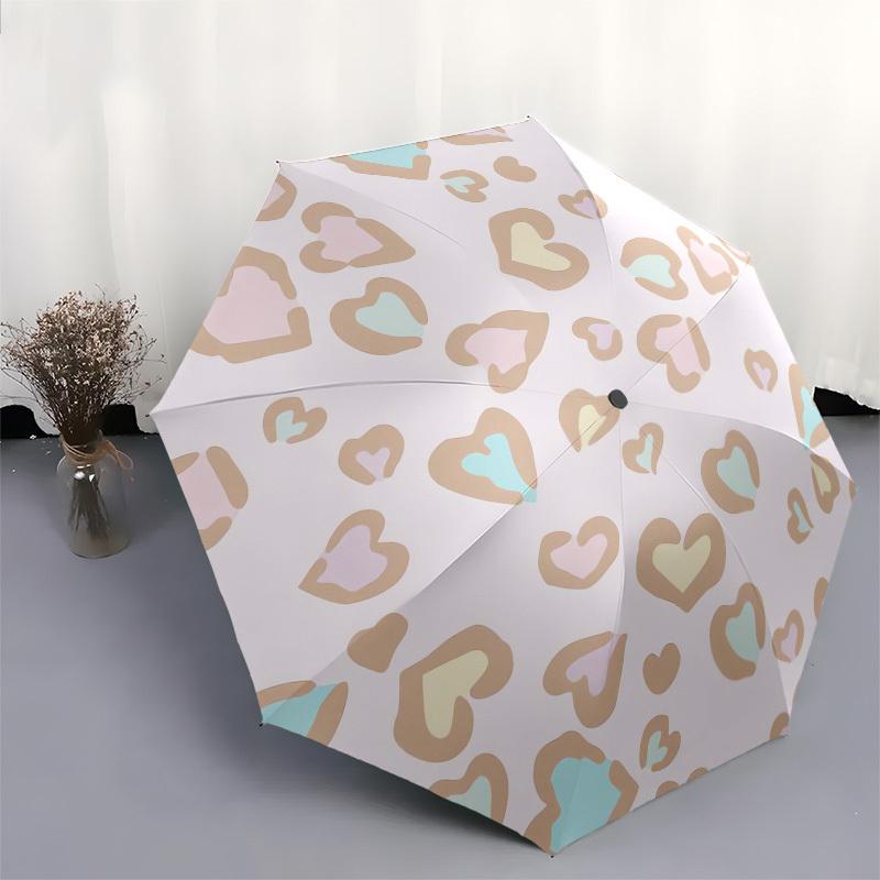 1pc Pastel Heart Leopard Print Umbrella with Plastic Handle,Compact & Stylish,Cartoon Pattern,Outdoor UmbrellaPT283