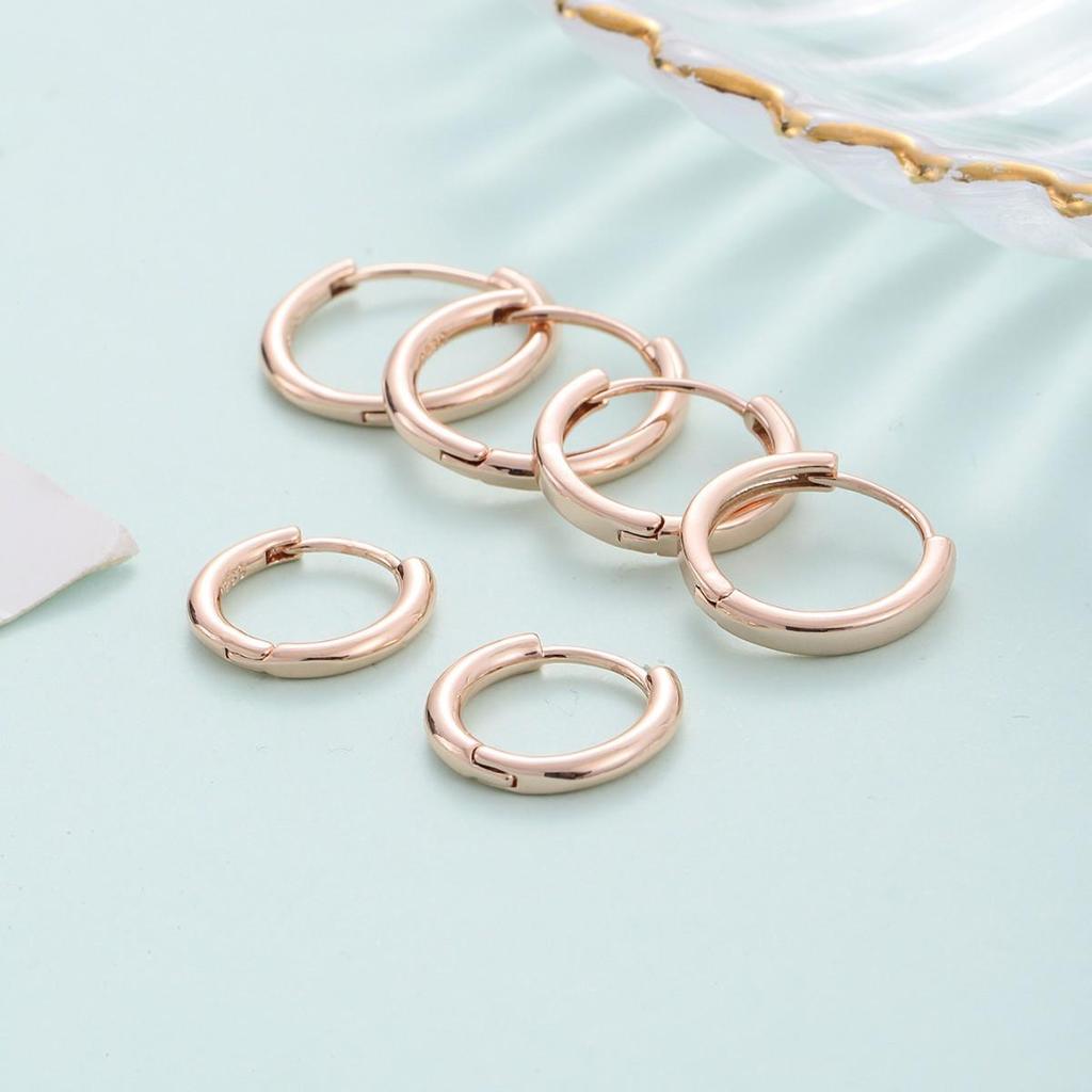 European Minimalist Rose Gold Hoop Earrings - Versatile, Stackable, Simple Round Ear Studs