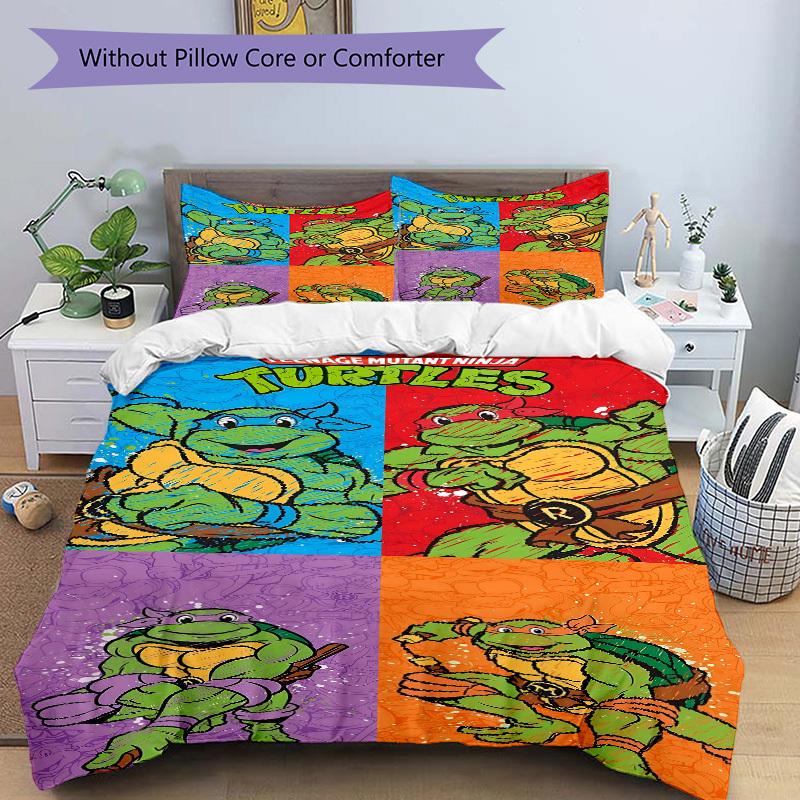 3pc Turtles TMNT Bedding Set Guest Room Bedroom Decor Christmas Halloween Decor Gifts- All Seasons (No Insert)a1013164