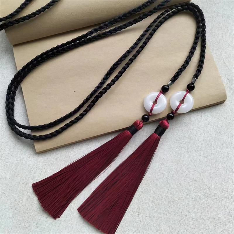 Handwoven Traditional Chinese Style Hanfu Waist Tie Belt with Ping An Pendant for Women Men Cosplay Daily Outfits