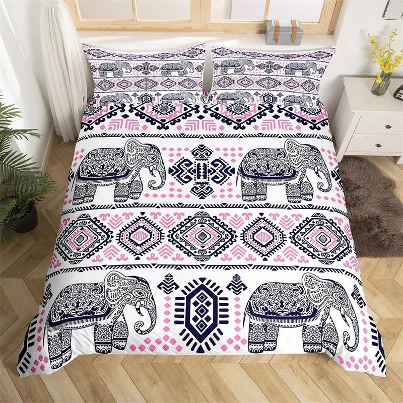 

Tribal Elephant Duvet Cover Set Exotic Ethnic Style Wild Animal Bedding Set Queen Microfiber Retro Mandala Paisley Quilt Cover EU Single(135*200cm)3pcs
