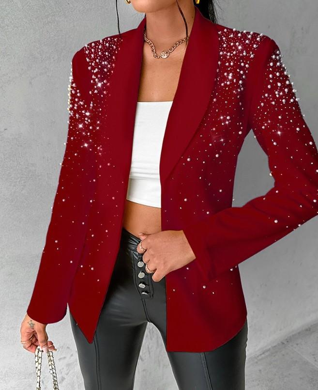 Damen marineblau Strassbesetzter Blazer Lässige Langarmjacke