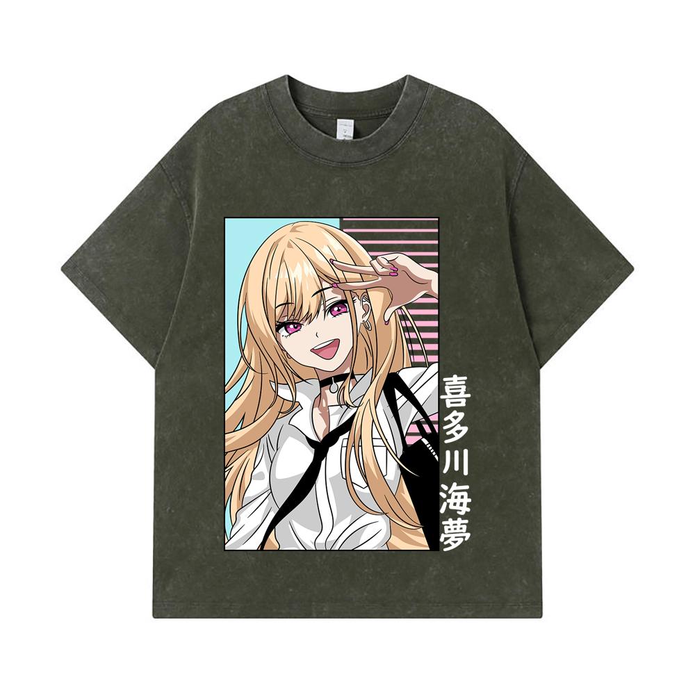 

275 GSM Washed T-shirts 100% Cotton My Dress-Up Darling V2 Print Unisex Heavy Cotton T Shirt S армия зеленый