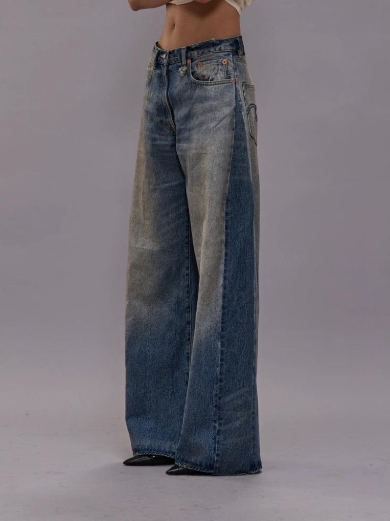 R.13 Autumn Retro Loose Wide-Leg Patchwork Denim Jeans