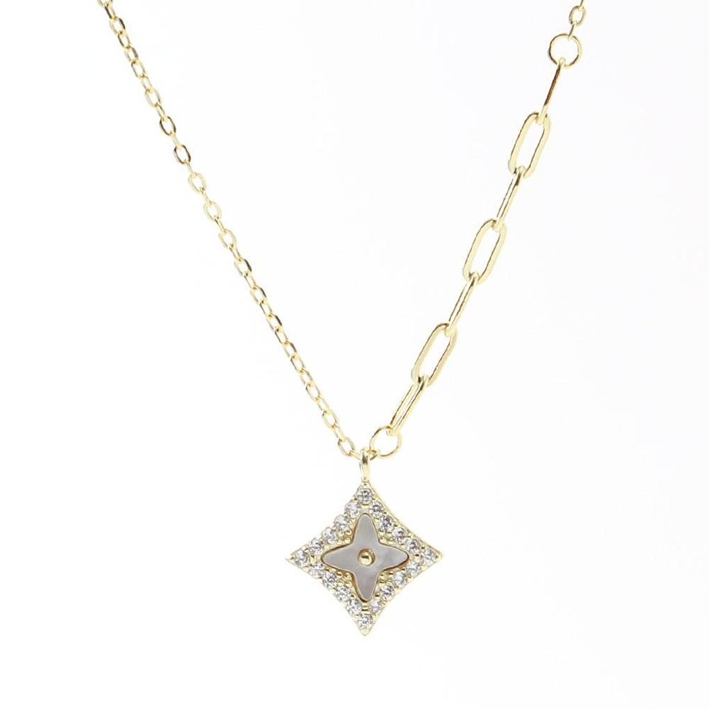 925 silver, gold-plated mother-of-pearl, multi-square necklace