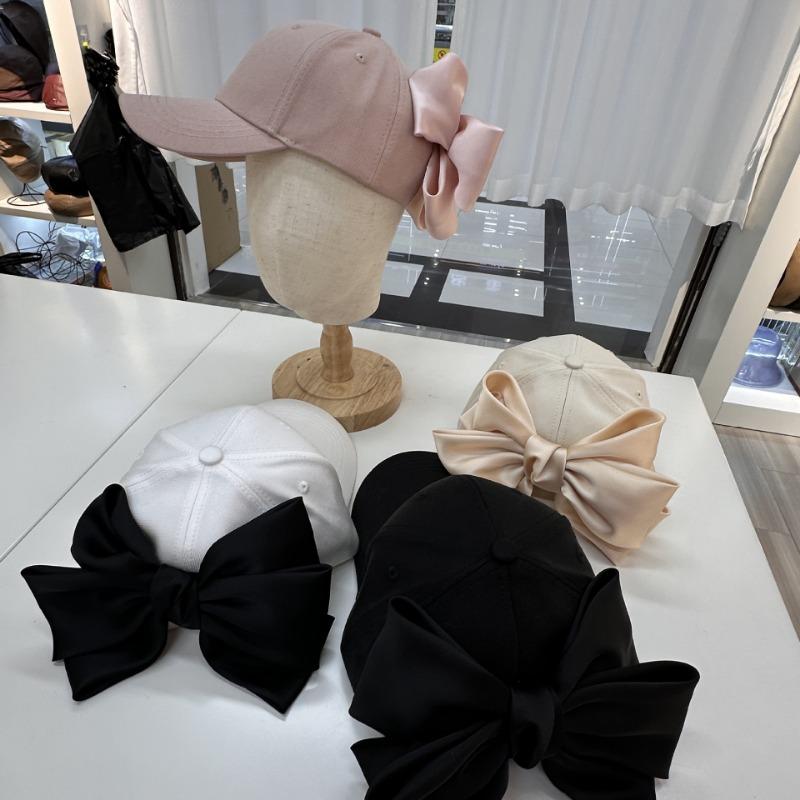 Hat female versatile bow sweet and cute big head circumference baseball cap showing face small casual cap