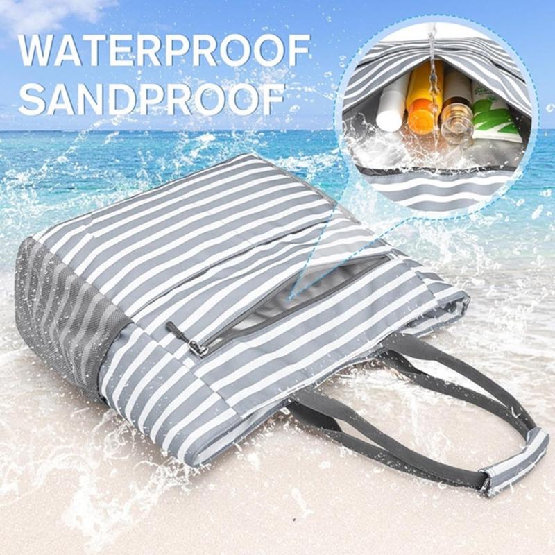 Spacious Water Resistant Foldable Sand Resistant Beach Bag Compact Design For Family Gatherings And Vacation Trip