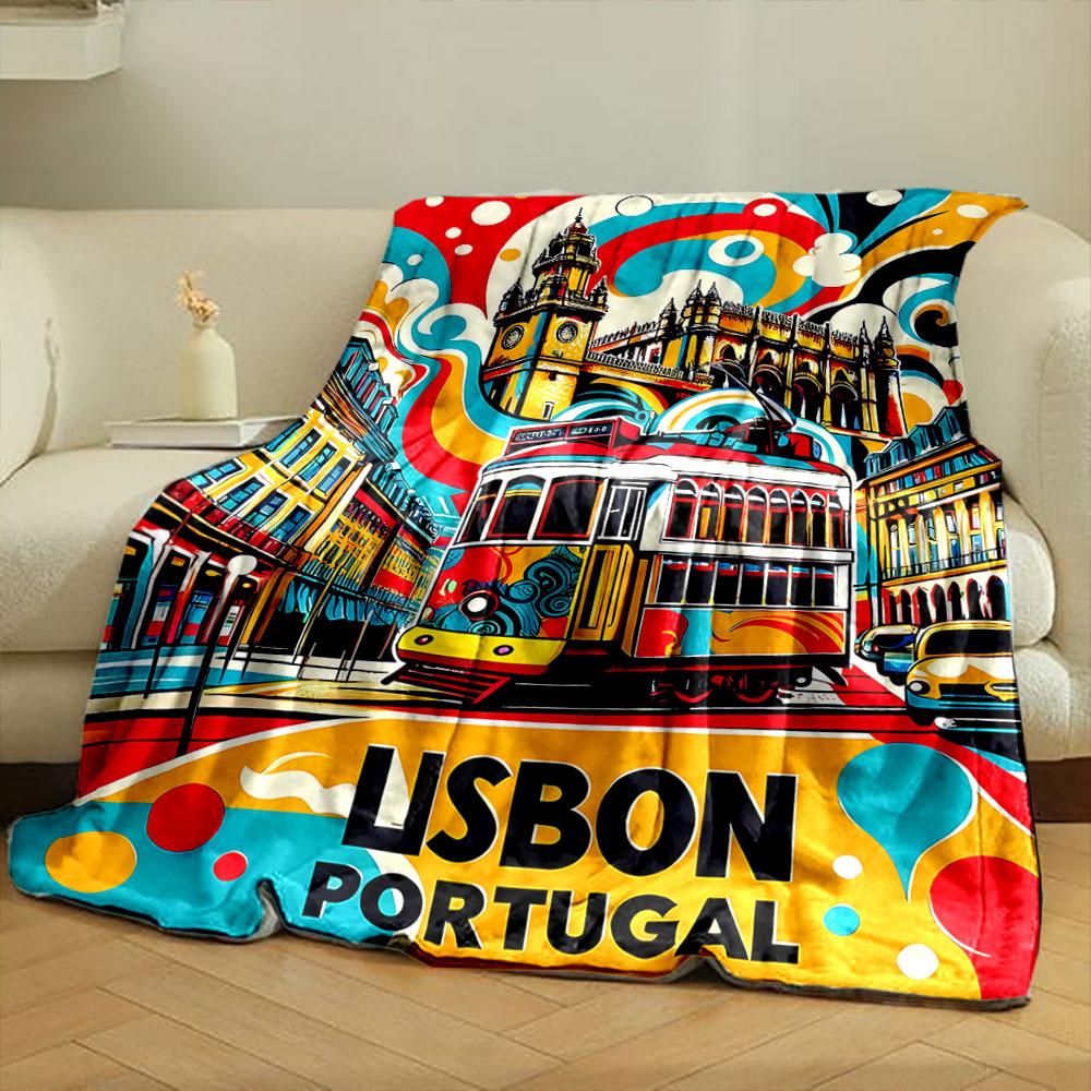 Lissabon Portugal Tram Deken slaapkamer Deken voor Woonkamer Bank lunchpauze Zachte plaid voor Vriend's festival Cadeau