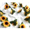 2pcs Artificial Sunflower Garland Fake Yellow Sunflower Vine, Faux Silk Flower Hanging Rattan For Wall Decor, Wedding Arch, Home Party, Indoor
