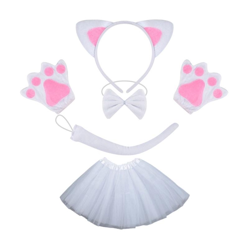 Cats Costume Set Includes Cats Tail Headband Bowtie Glove Skirt Halloween Catgirl Dress up Outfit for Kid Women Cosplay