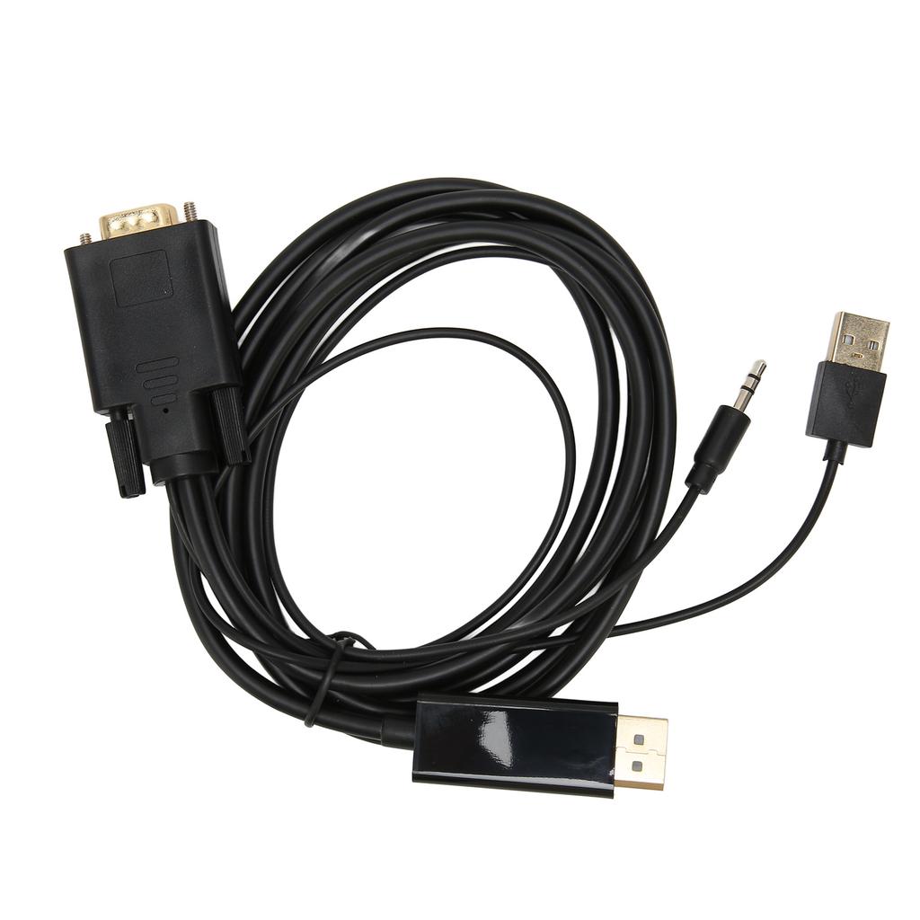 VGA to DP Connector Cable HD Video Converter Cable with Power Supply and Sound for Computer Desktop Laptop PC Monitor