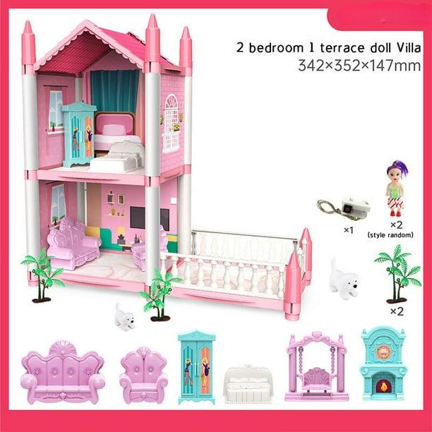 Doll House for Girls with Lights Rooms Dolls Figure Puppies Furnitures Accessories Princess Toddler Dollhouse Playhouse Gift