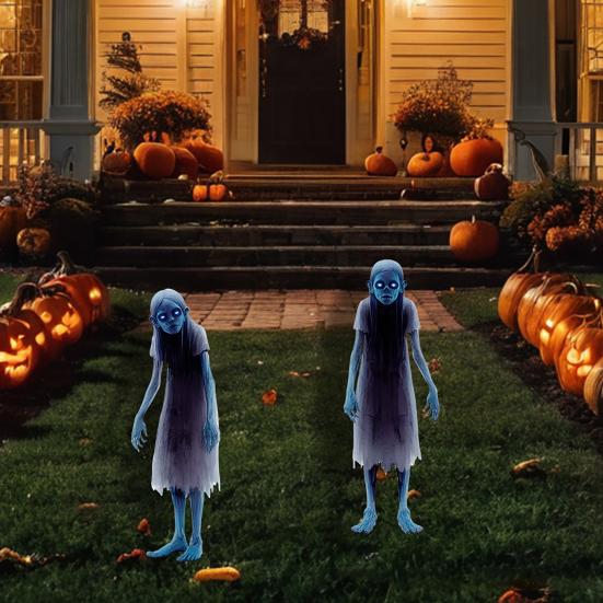 2 Pcs Zombie Metal Yard Stake Halloween Outdoor Spooky Ghost Yard Lawn Sign for Scary Halloween Garden Porch Decor